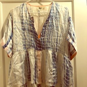 Anthropologie blue and white tie dye blouse